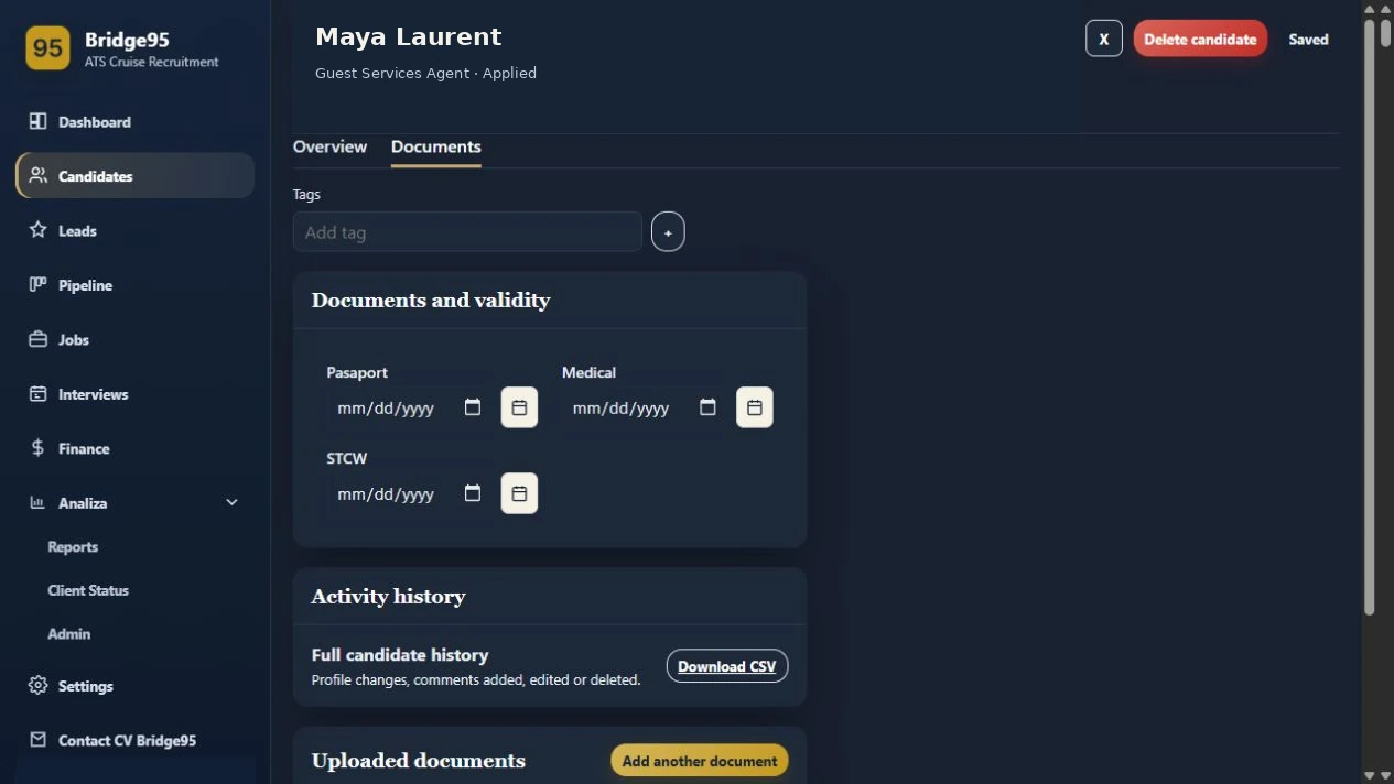 Maritime document tracking mockup with fictional documents